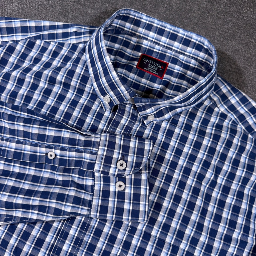 UNTUCKit Button Down Shirt Men XL Blue Plaid Wrinkle Free Long Sleeve Cotton